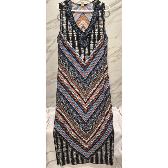 Jennie & Marlis 2X Colorful Bead Embellished Maxi Dress Geometric Sleeveless - Picture 1 of 8